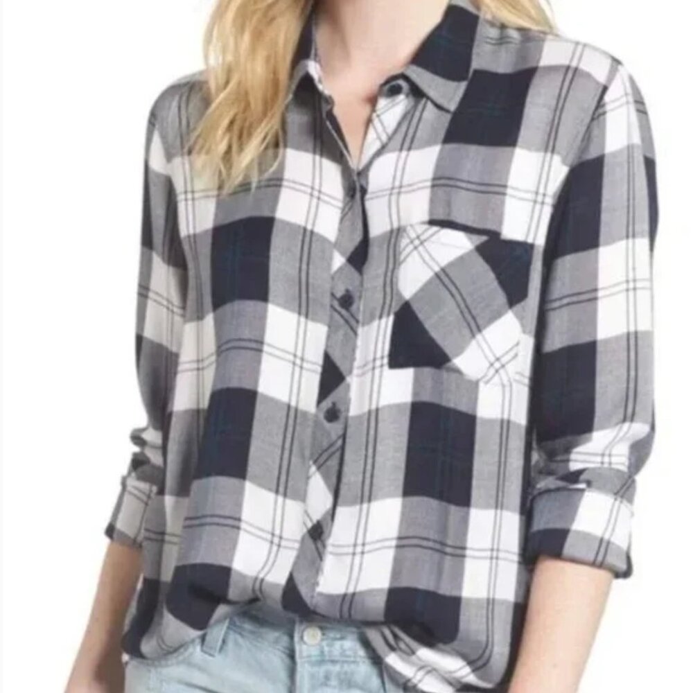 Rails Shirt Hunter Midnight Pine Button Down Plaid Blue Green White Size Medium